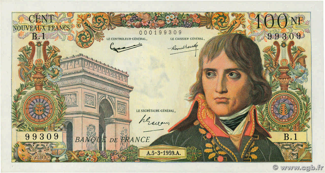 100 Nouveaux Francs BONAPARTE FRANCE  1959 F.59.01 AU