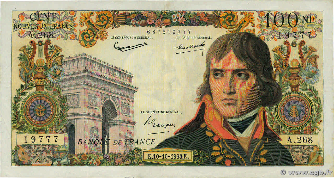 100 Nouveaux Francs BONAPARTE FRANCIA  1963 F.59.23 q.BB