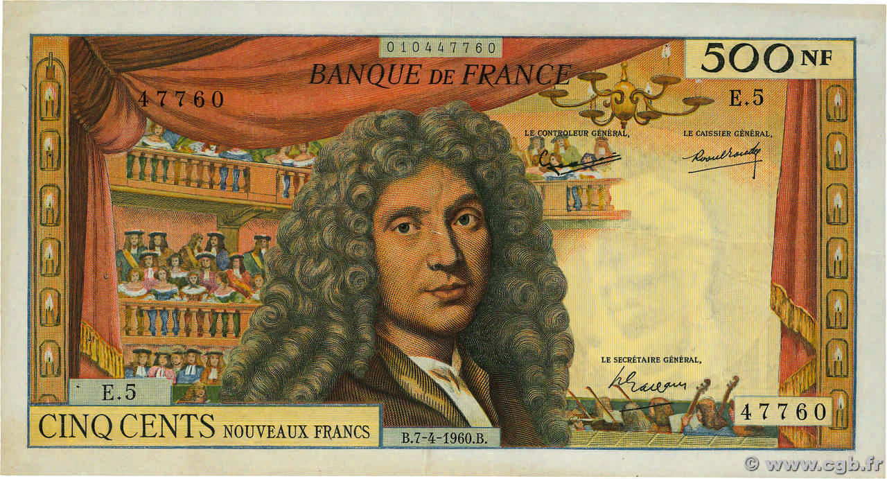 500 Nouveaux Francs MOLIÈRE FRANCIA  1960 F.60.02 q.SPL