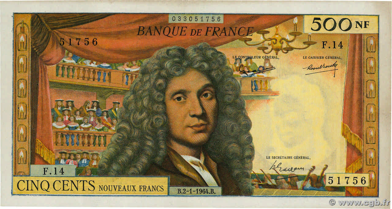 500 Nouveaux Francs MOLIÈRE FRANCIA  1964 F.60.06 MBC+