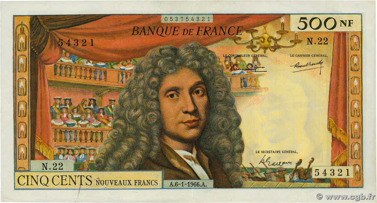 500 Nouveaux Francs MOLIÈRE Numéro spécial FRANCE  1966 F.60.09 TTB