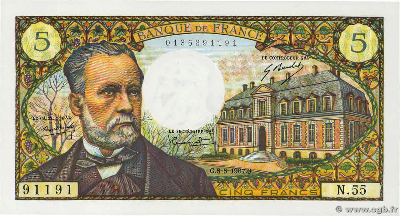 5 Francs PASTEUR FRANCIA  1967 F.61.05 FDC