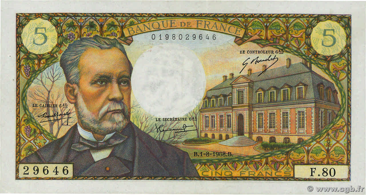 5 Francs PASTEUR FRANCIA  1968 F.61.08 EBC