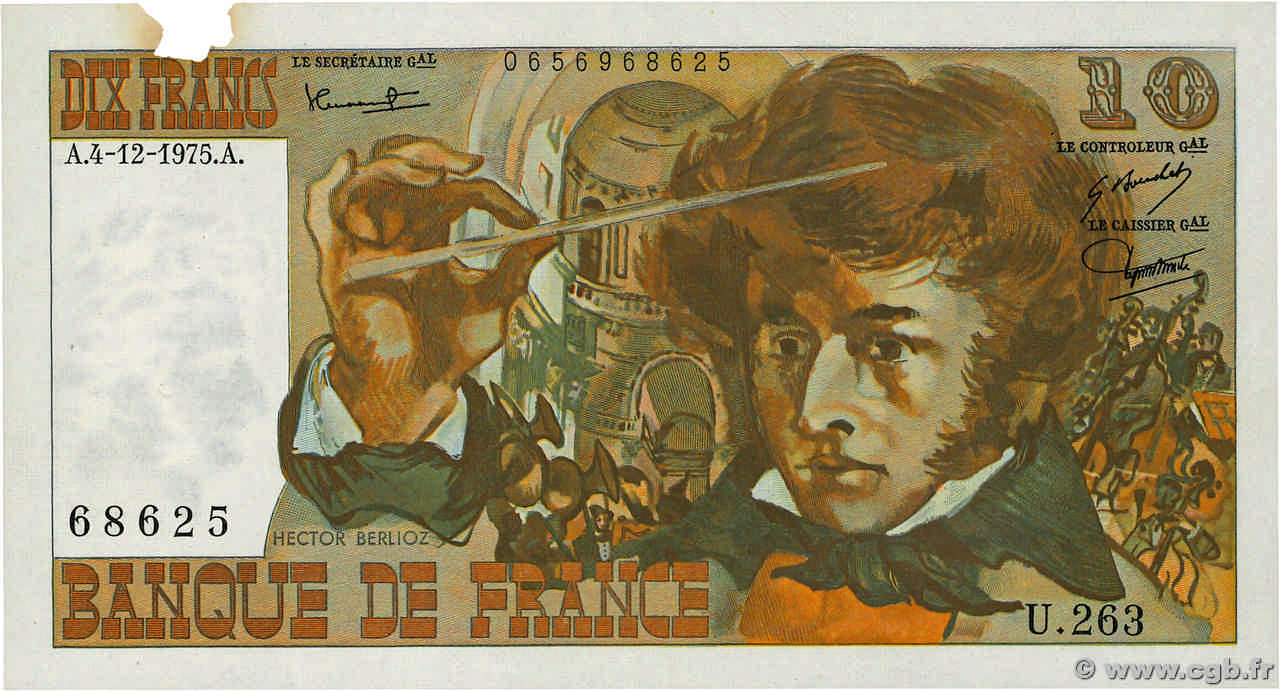 10 Francs BERLIOZ FRANCE  1975 F.63.15 XF