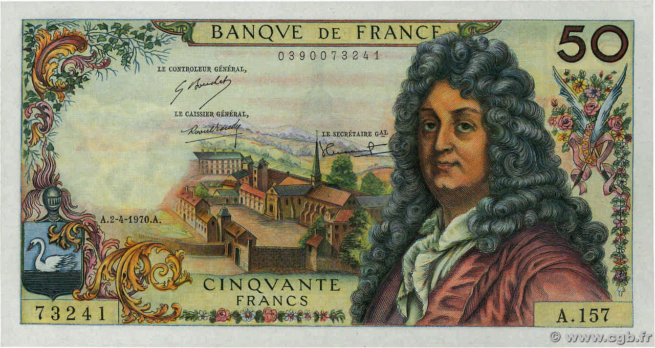 50 Francs RACINE FRANCIA  1970 F.64.16 q.FDC