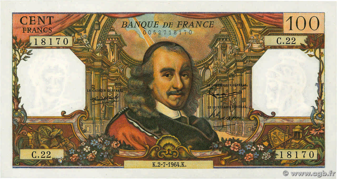 100 Francs CORNEILLE FRANCIA  1964 F.65.02 SC+