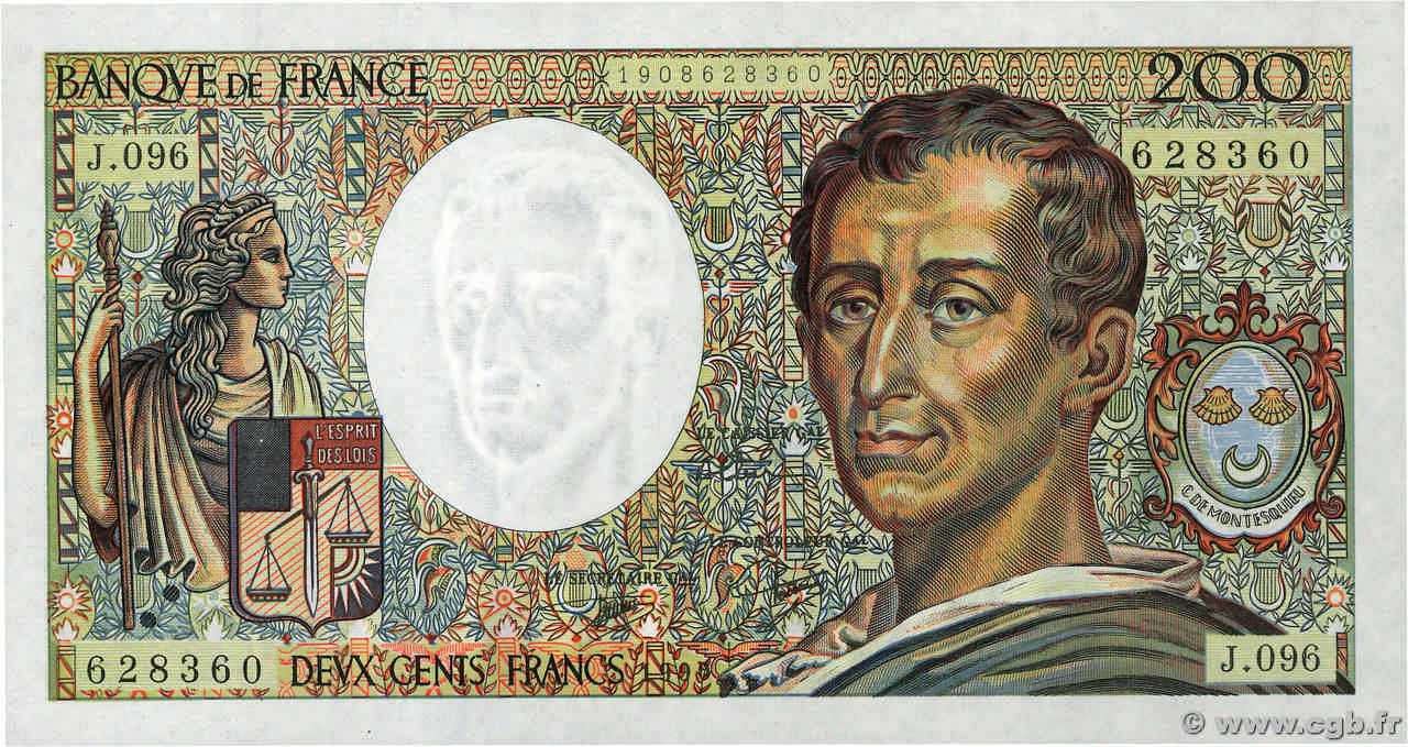 200 Francs MONTESQUIEU FRANKREICH  1990 F.70.10b ST