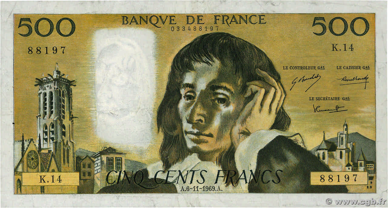 500 Francs PASCAL FRANKREICH  1969 F.71.04 SS