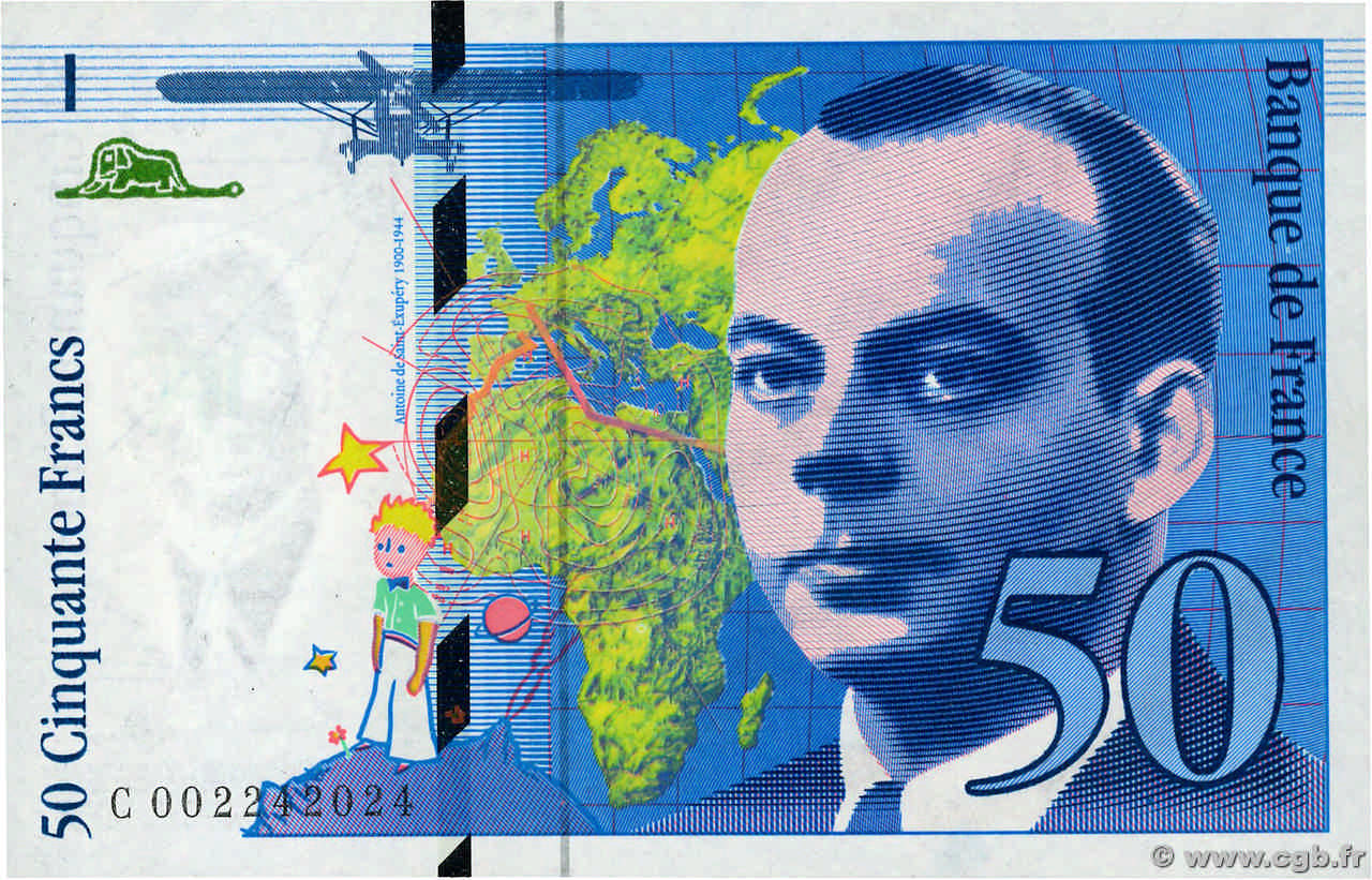 50 Francs SAINT-EXUPÉRY Mouton décalé Fauté FRANCIA  1992 F.72f1.01 SC+