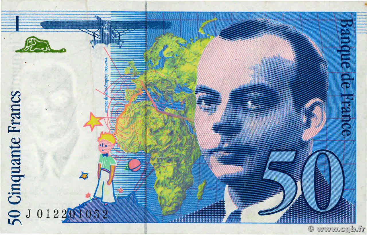 50 Francs SAINT-EXUPÉRY Sans STRAP Fauté FRANKREICH  1993 F.72f4.02 VZ