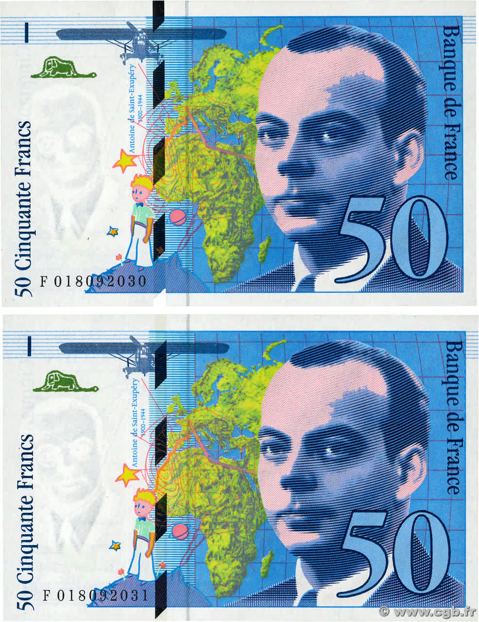 50 Francs SAINT-EXUPÉRY modifié Consécutifs FRANCIA  1994 F.73.01b q.FDC