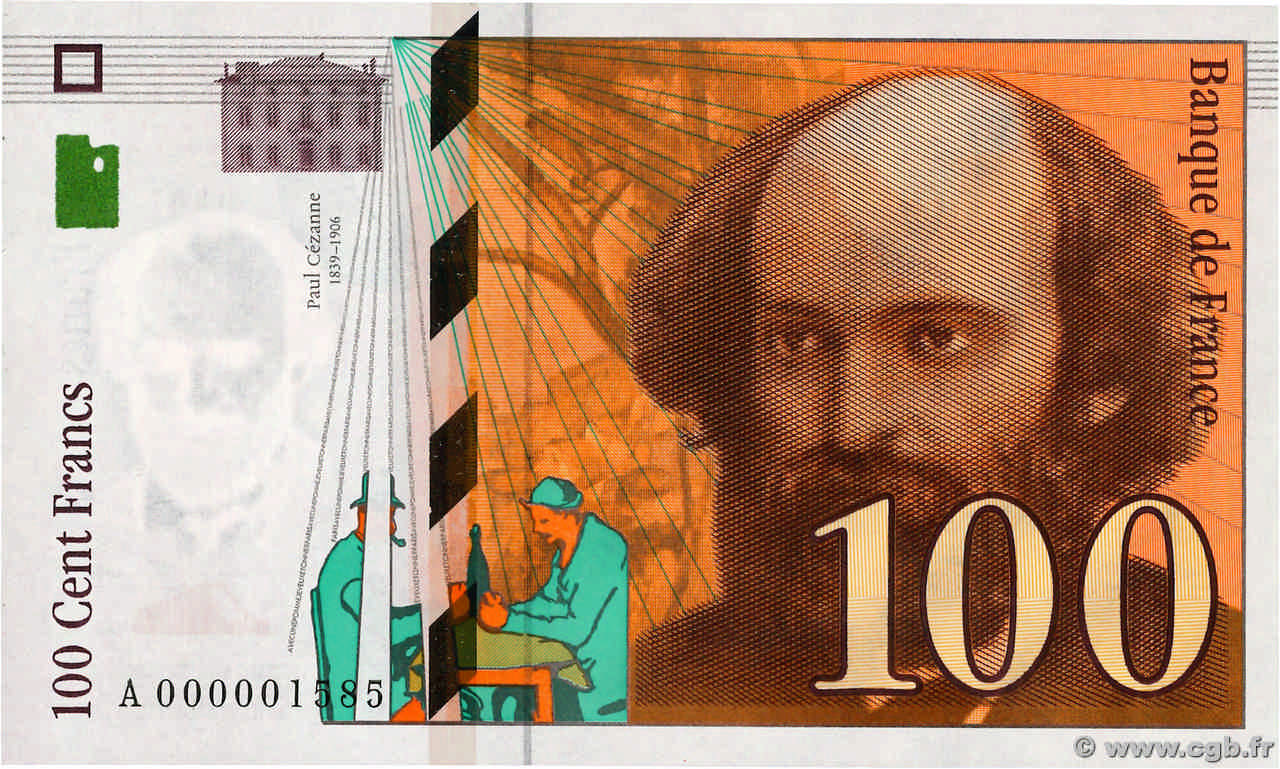 100 Francs CÉZANNE Petit numéro FRANCE  1997 F.74.01A UNC