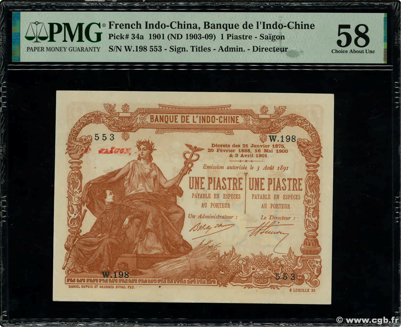 1 Piastre - 1 Piastre INDOCHINA Saïgon 1903 P.034a SC