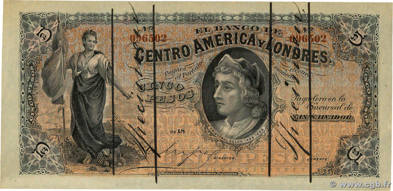 5 Pesos Spécimen EL SALVADOR  1895 PS.132s fST