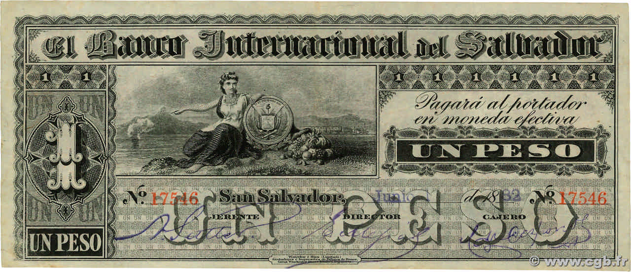 1 Peso EL SALVADOR  1882 PS.151 BB