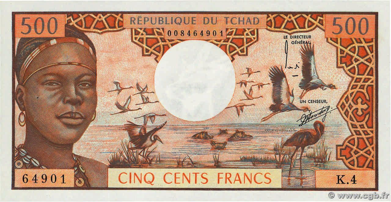 500 Francs CHAD  1974 P.02a SC