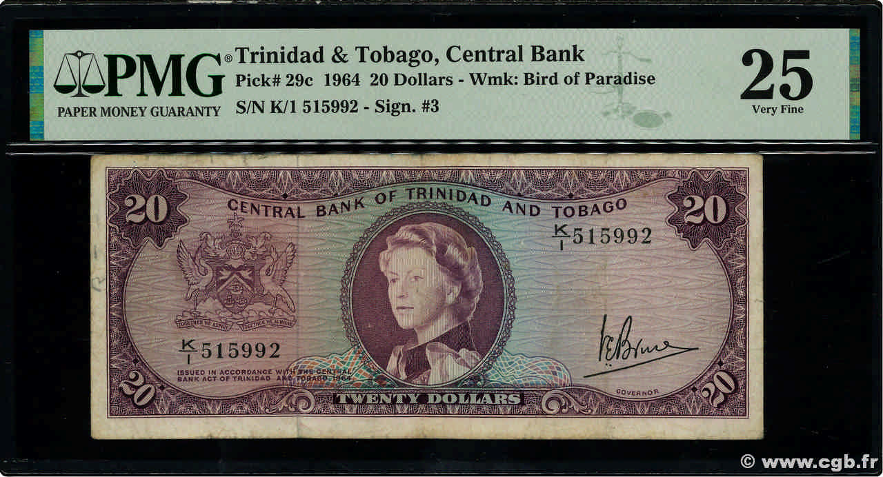 20 Dollars TRINIDAD et TOBAGO  1964 P.29c TTB