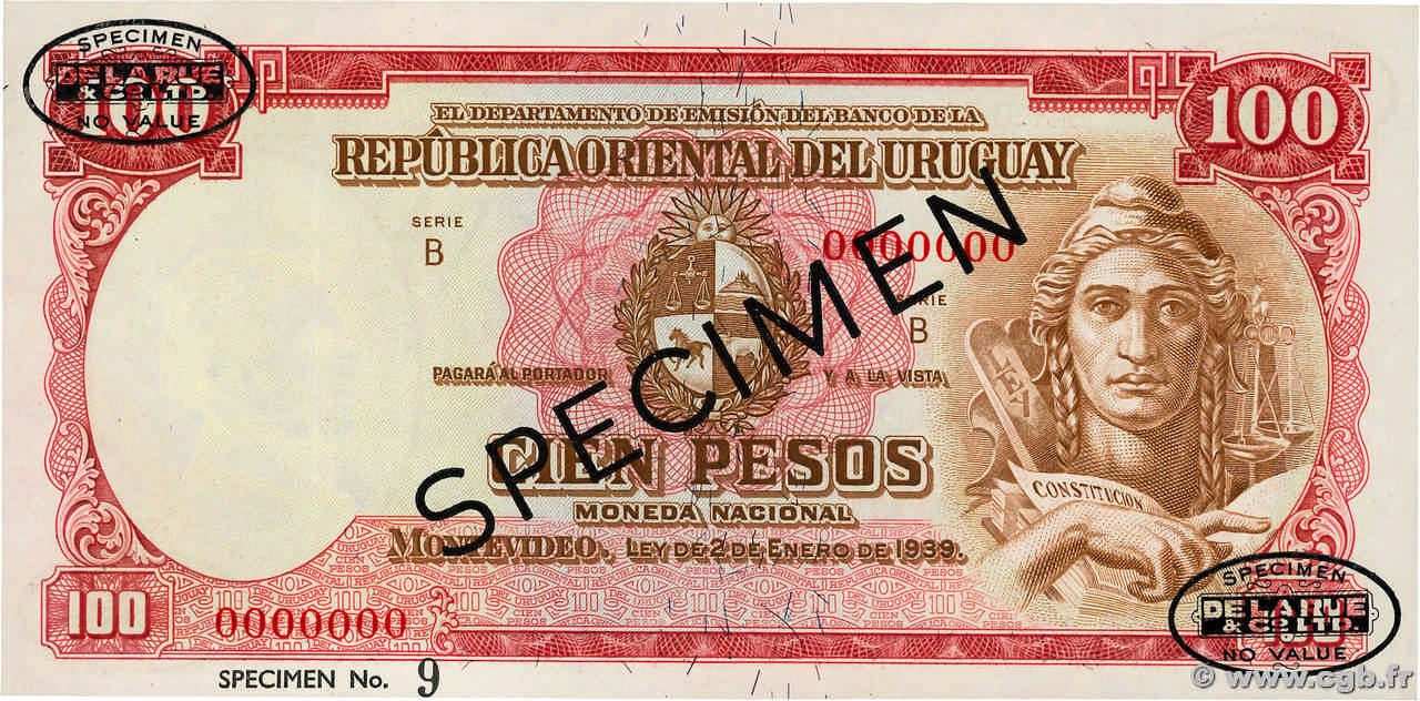100 Pesos Spécimen URUGUAY  1939 P.039as fST+
