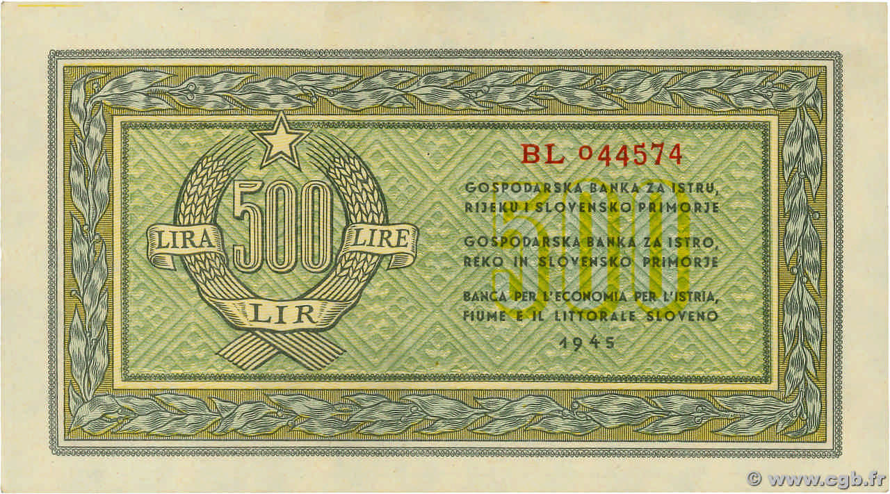 500 Lire YOUGOSLAVIE Fiume 1945 P.R07a pr.NEUF