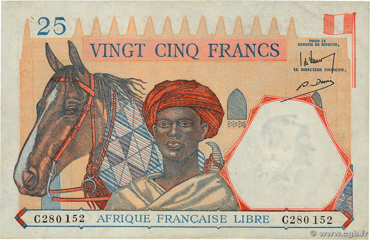 25 Francs AFRIQUE ÉQUATORIALE FRANÇAISE Brazzaville 1941 P.07a SUP+
