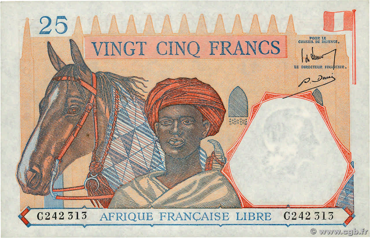 25 Francs AFRIQUE ÉQUATORIALE FRANÇAISE Brazzaville 1941 P.07a SC+