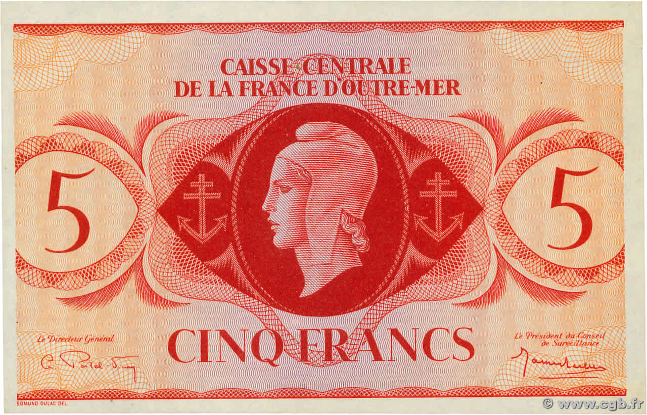 5 Francs AFRIQUE ÉQUATORIALE FRANÇAISE  1943 P.15c q.FDC