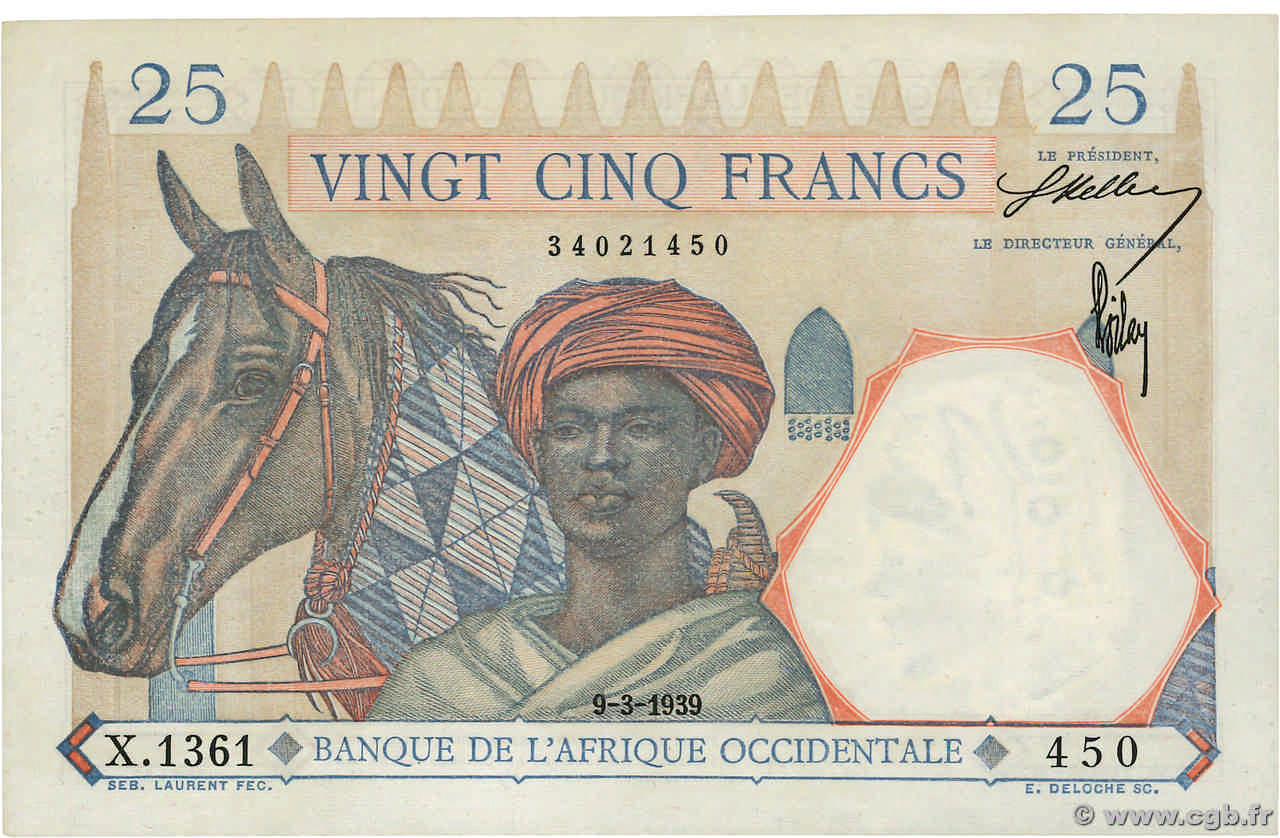 25 Francs FRENCH WEST AFRICA  1939 P.22 SPL+
