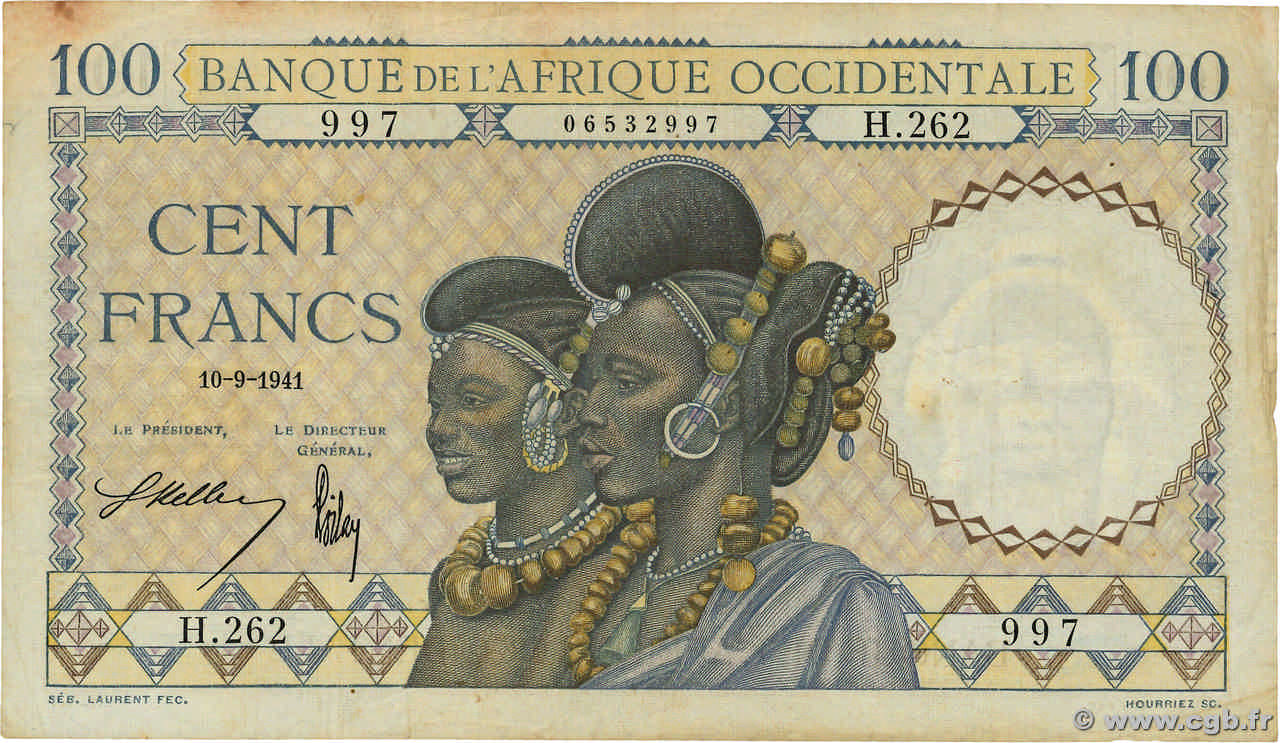 100 Francs FRENCH WEST AFRICA  1941 P.23 fSS