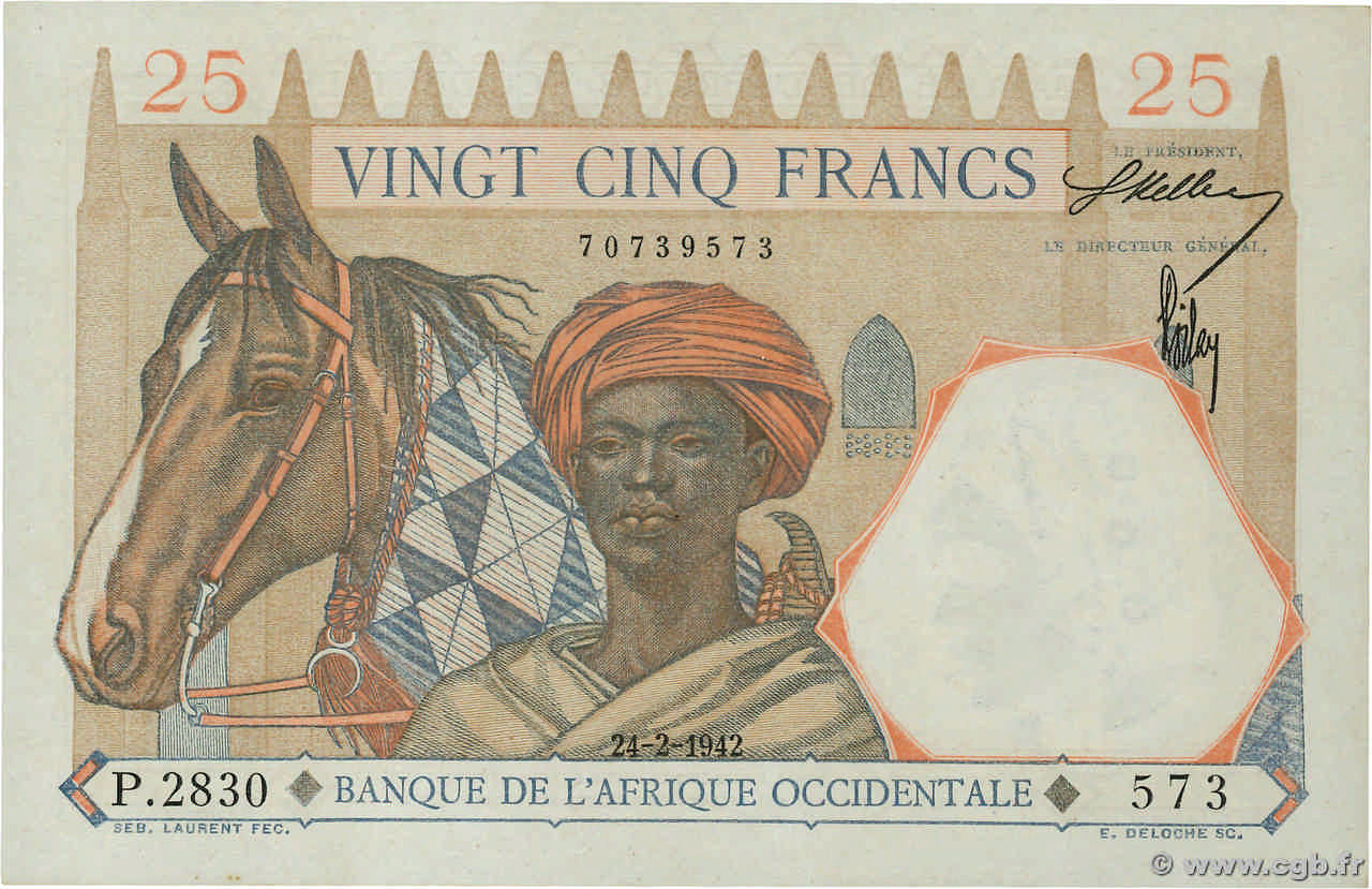 25 Francs AFRIQUE OCCIDENTALE FRANÇAISE (1895-1958)  1942 P.27 pr.NEUF