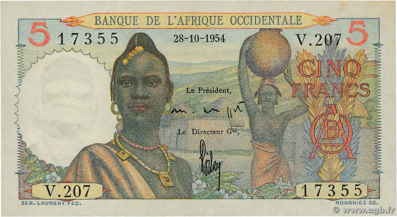 5 Francs AFRIQUE OCCIDENTALE FRANÇAISE (1895-1958)  1954 P.36 pr.NEUF