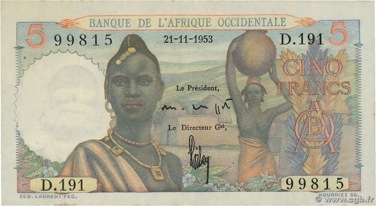 5 Francs AFRIQUE OCCIDENTALE FRANÇAISE (1895-1958)  1953 P.36 pr.NEUF