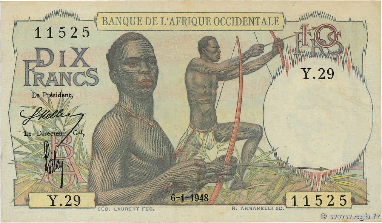 10 Francs FRENCH WEST AFRICA  1948 P.37 VZ