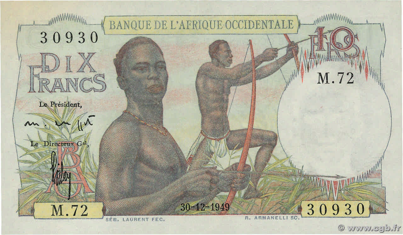 10 Francs FRENCH WEST AFRICA  1949 P.37 SC+