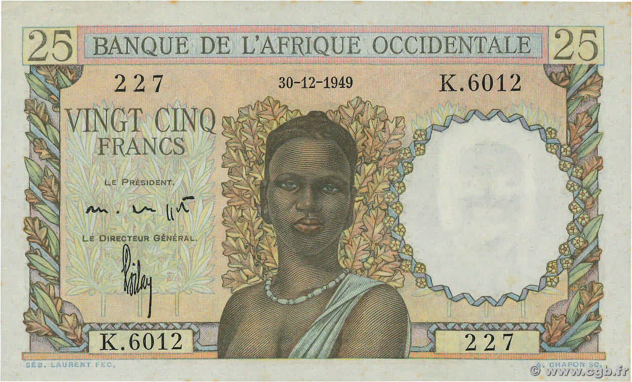 25 Francs FRENCH WEST AFRICA  1949 P.38 VZ+