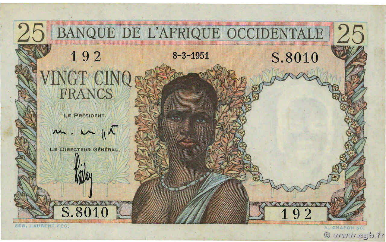 25 Francs AFRIQUE OCCIDENTALE FRANÇAISE (1895-1958)  1951 P.38 SUP+