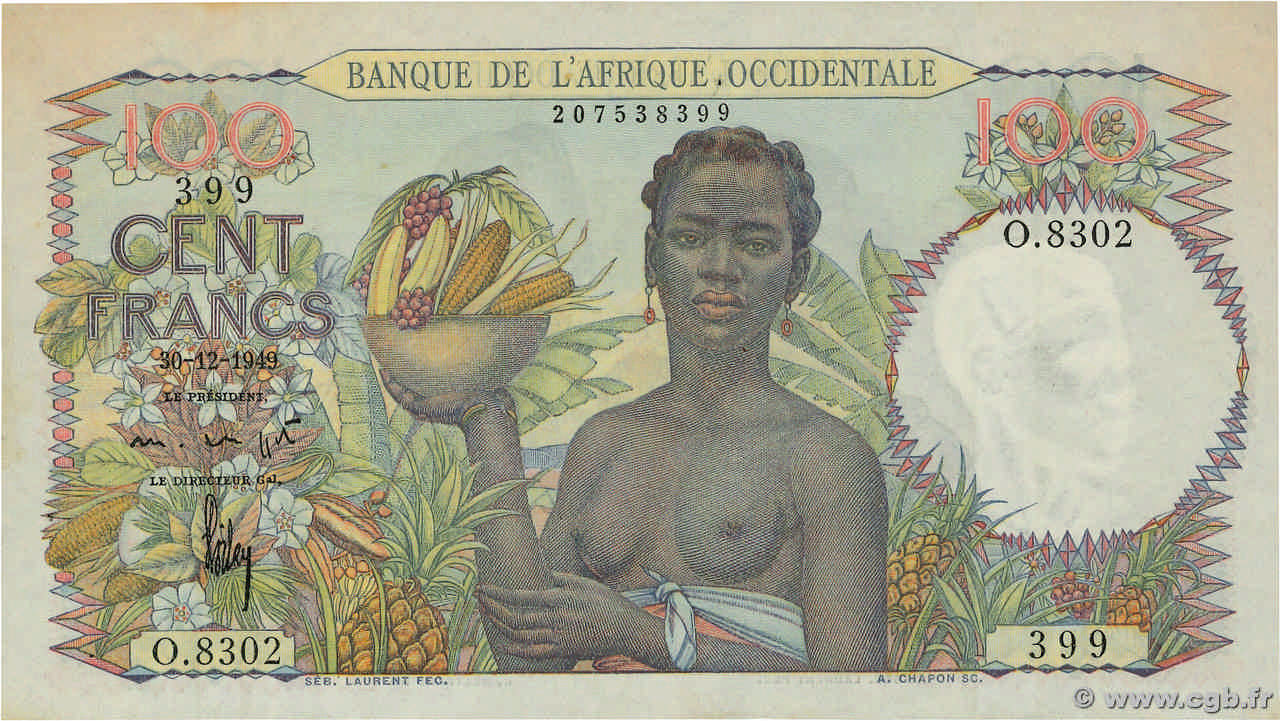 100 Francs FRENCH WEST AFRICA  1949 P.40 SPL
