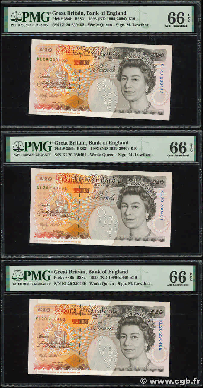 10 Pounds Lot ENGLAND  1993 P.386b ST