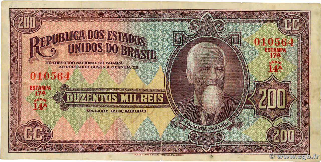 200 Mil Reis BRASIL  1936 P.082 BC+