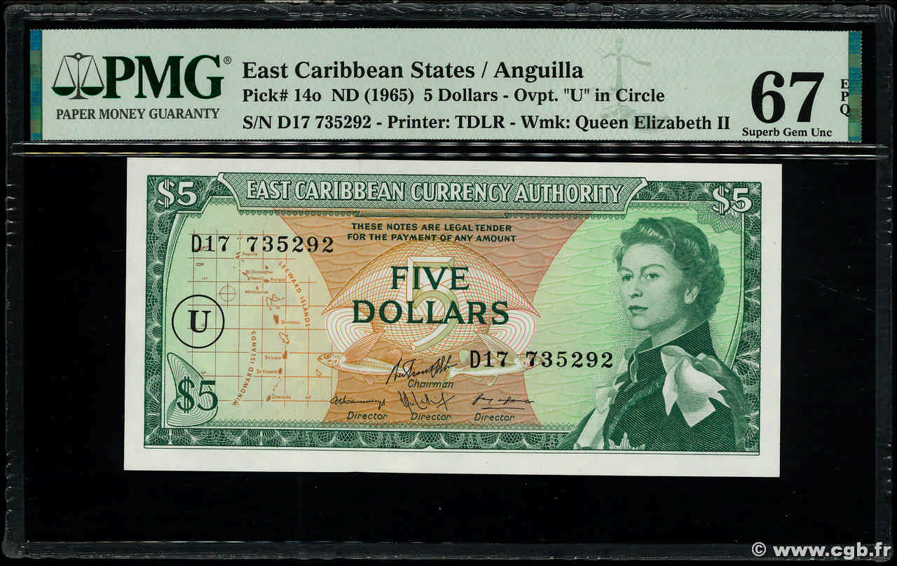 5 Dollars EAST CARIBBEAN STATES  1965 P.14o ST