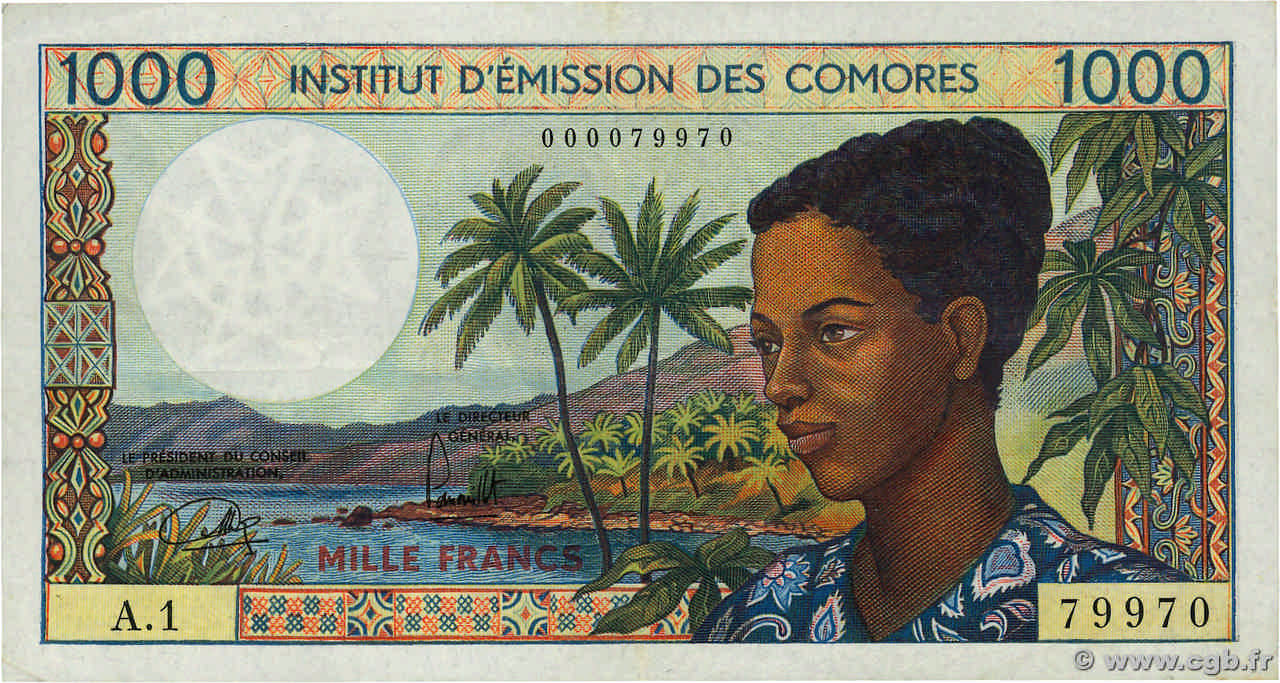 1000 Francs COMOROS  1976 P.08 XF-