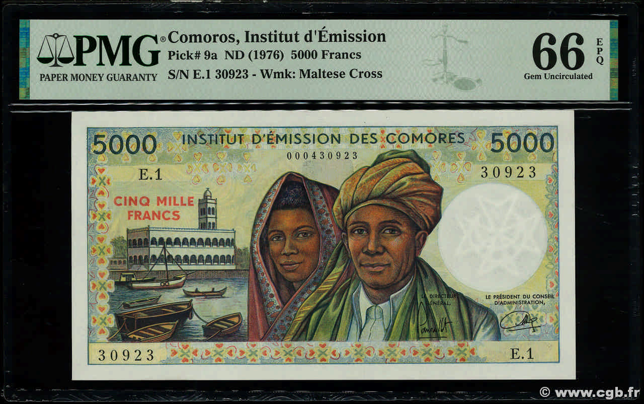 5000 Francs COMOROS  1976 P.09a UNC