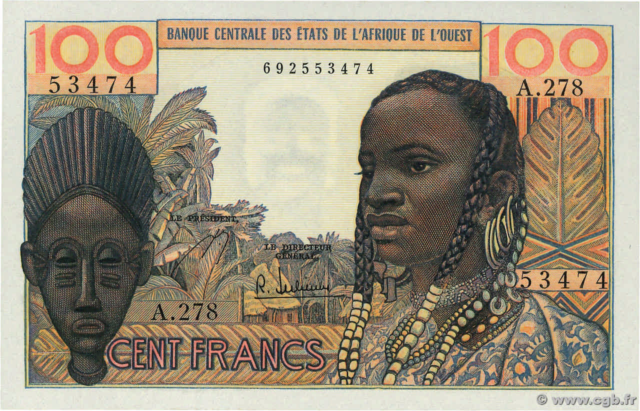 100 Francs WEST AFRIKANISCHE STAATEN  1965 P.002b fST+