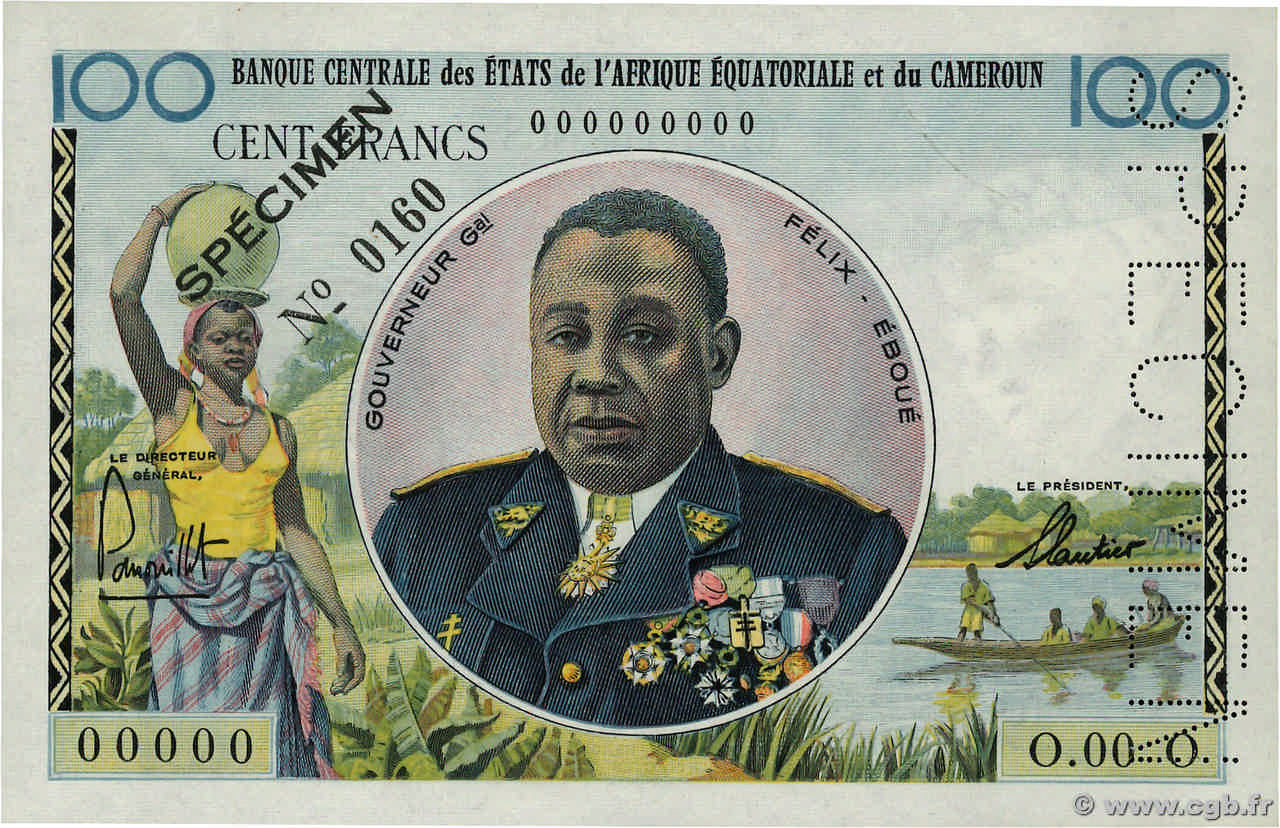 100 Francs Spécimen EQUATORIAL AFRICAN STATES (FRENCH)  1961 P.01s
 FDC