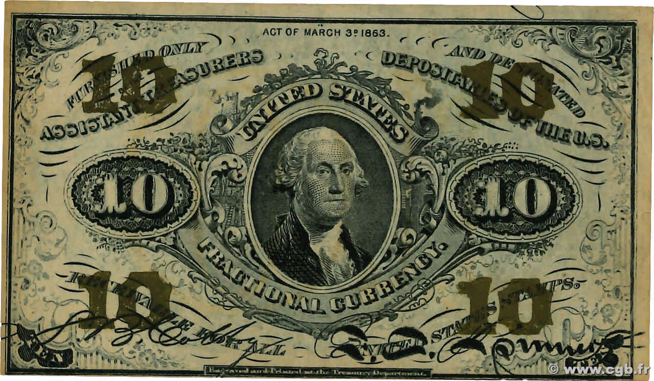 10 Cents UNITED STATES OF AMERICA  1863 P.108e VF