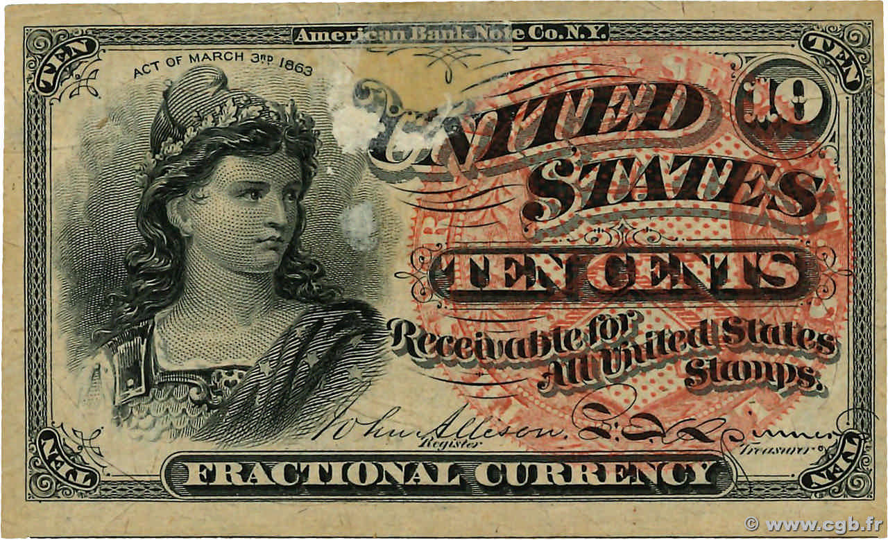 10 Cents ÉTATS-UNIS D AMÉRIQUE  1863 P.115b TTB