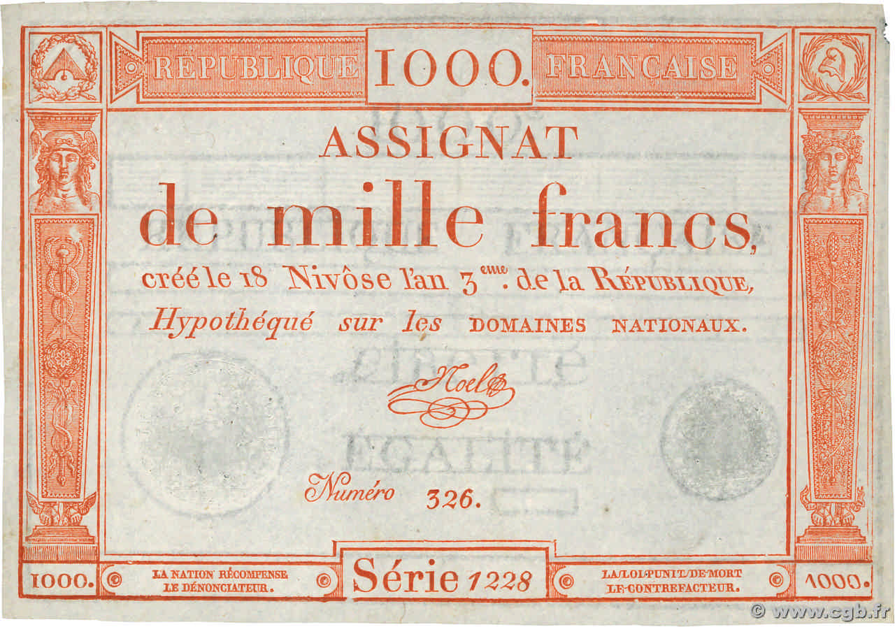 1000 Francs FRANCE  1795 Ass.50a SUP+