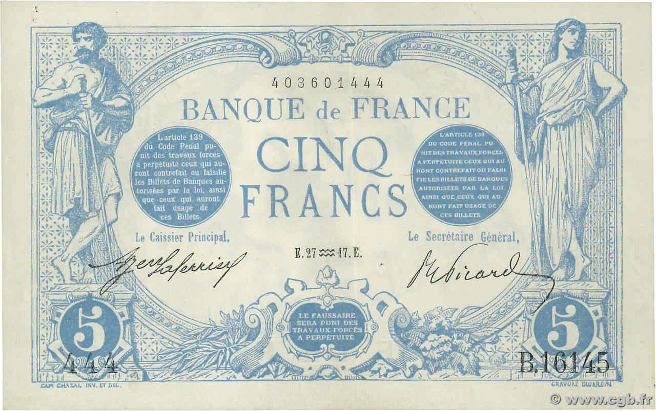 5 Francs BLEU FRANCE  1917 F.02.47 pr.SUP