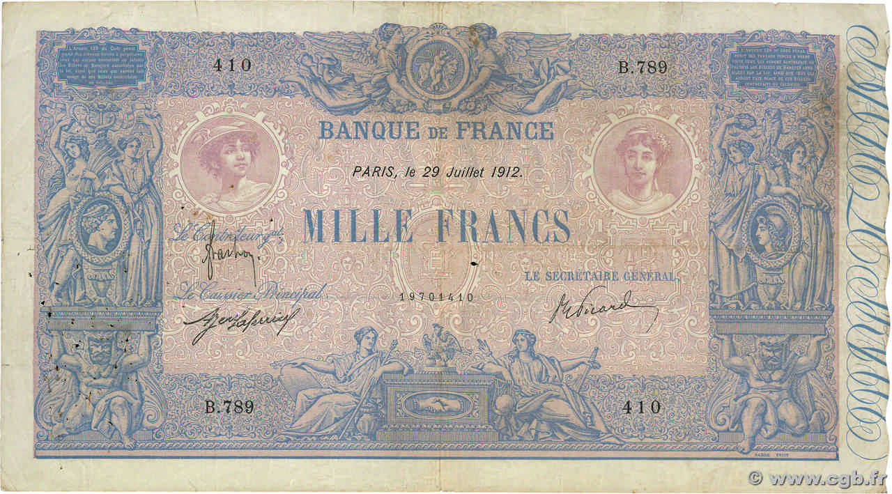 1000 Francs BLEU ET ROSE FRANCE  1912 F.36.26 pr.TB