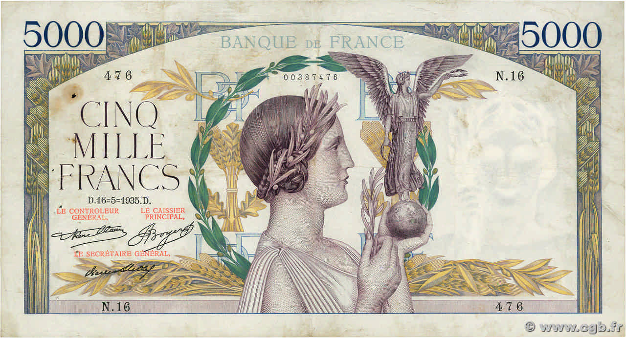 5000 Francs VICTOIRE FRANKREICH  1935 F.44.02 S