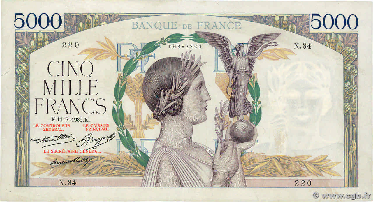 5000 Francs VICTOIRE FRANCIA  1935 F.44.03 MBC